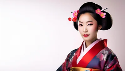 Portrait Of A Beautiful Japanese Geisha In Traditional Kimono