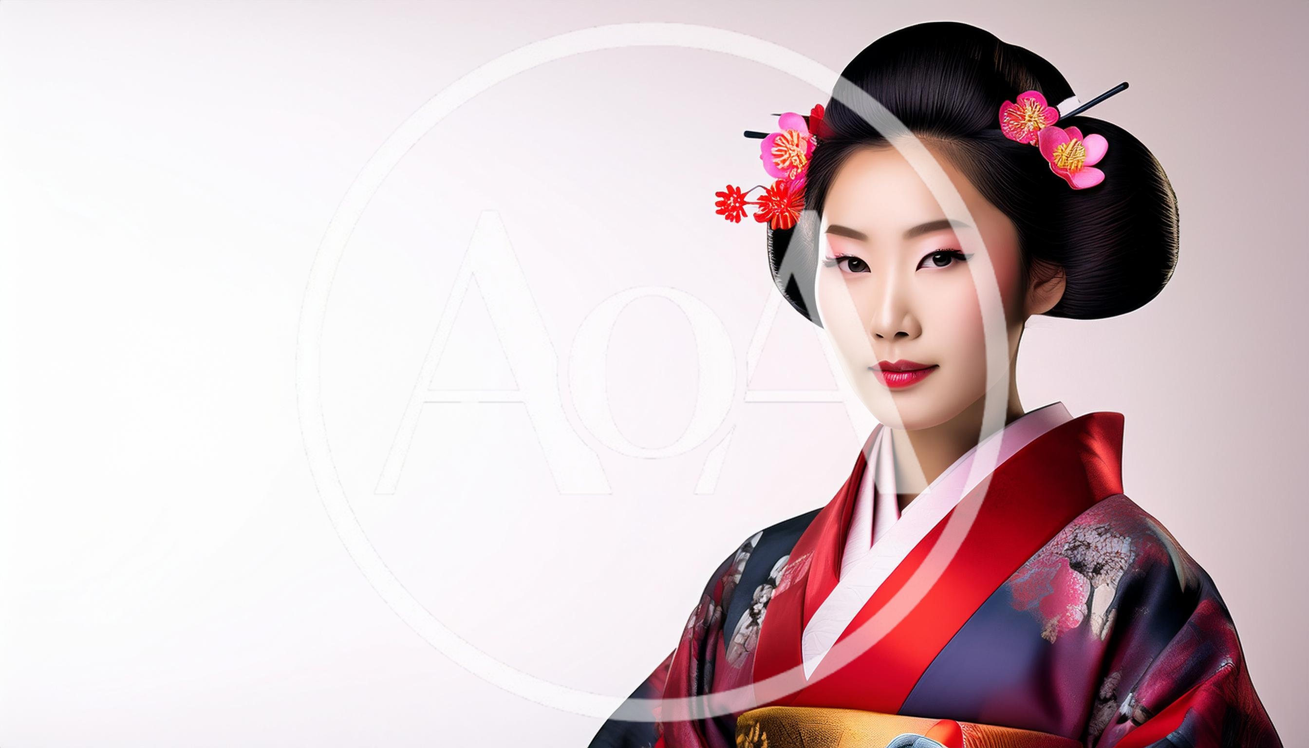Portrait Of A Beautiful Japanese Geisha In Traditional Kimono