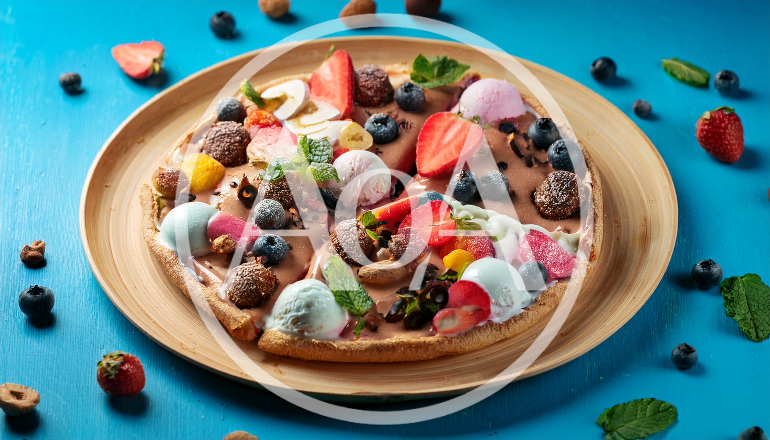 Dessert Pizza Topped With Ice Cream And Fresh Fruit