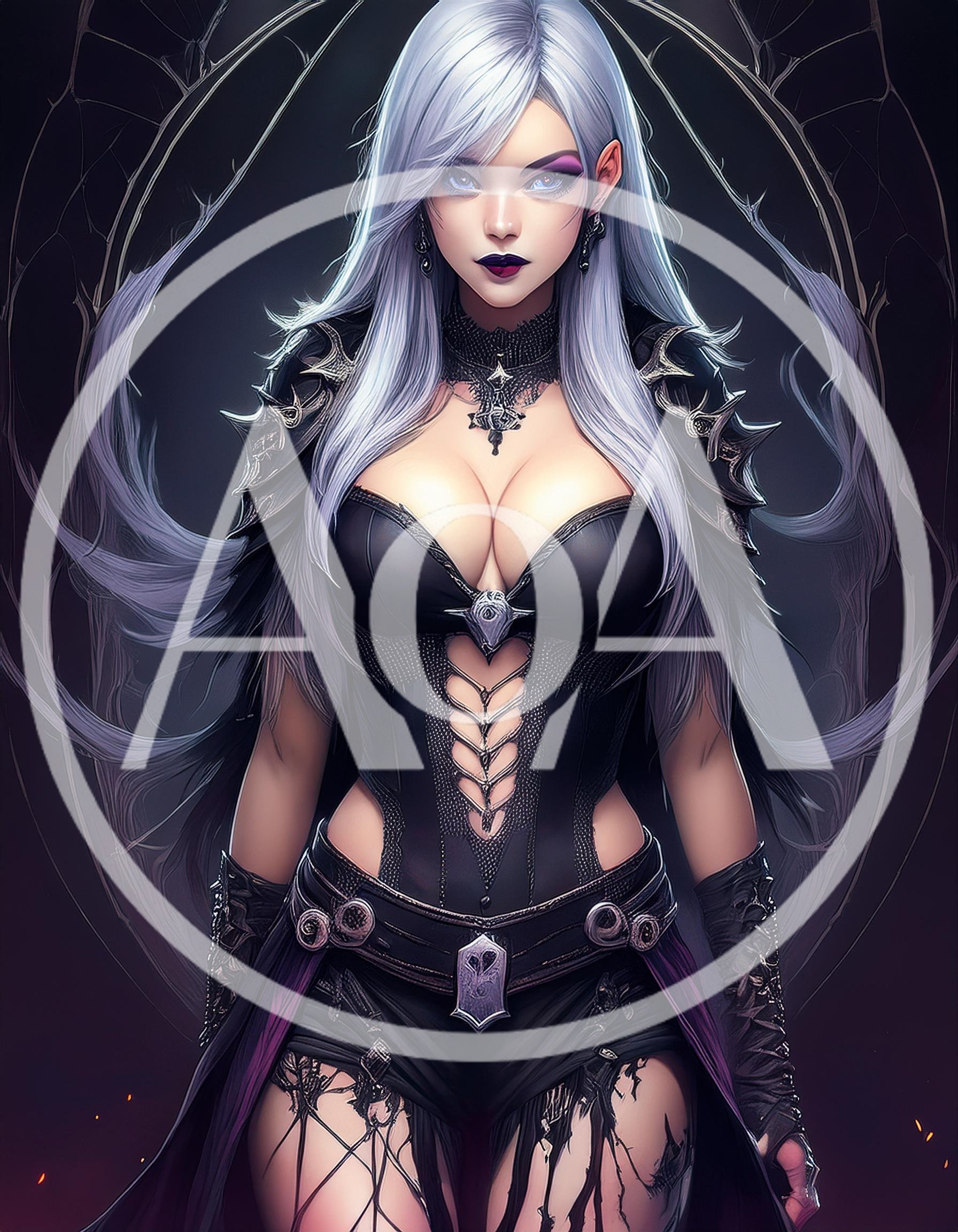 Fantasy Dark Sorceress Portrait With Silver Hair