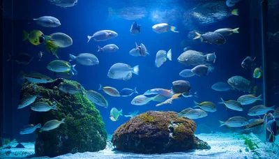 Diverse Tropical Fish Swimming Around Coral Reefs