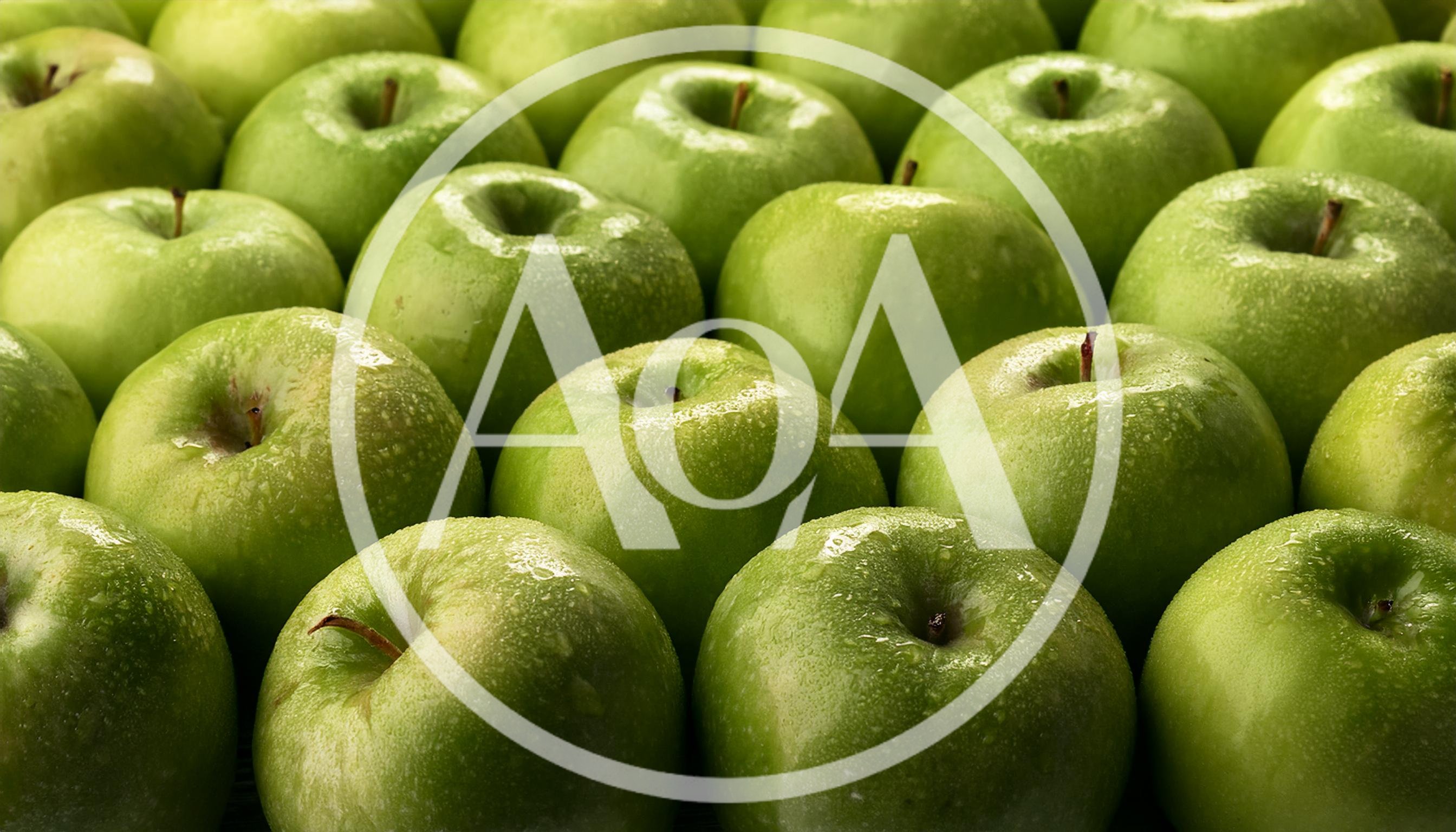 Fresh Green Granny Smith Apples Arranged In Rows