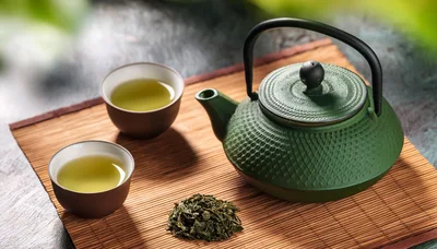 Green Tea Set With Teapot And Cups