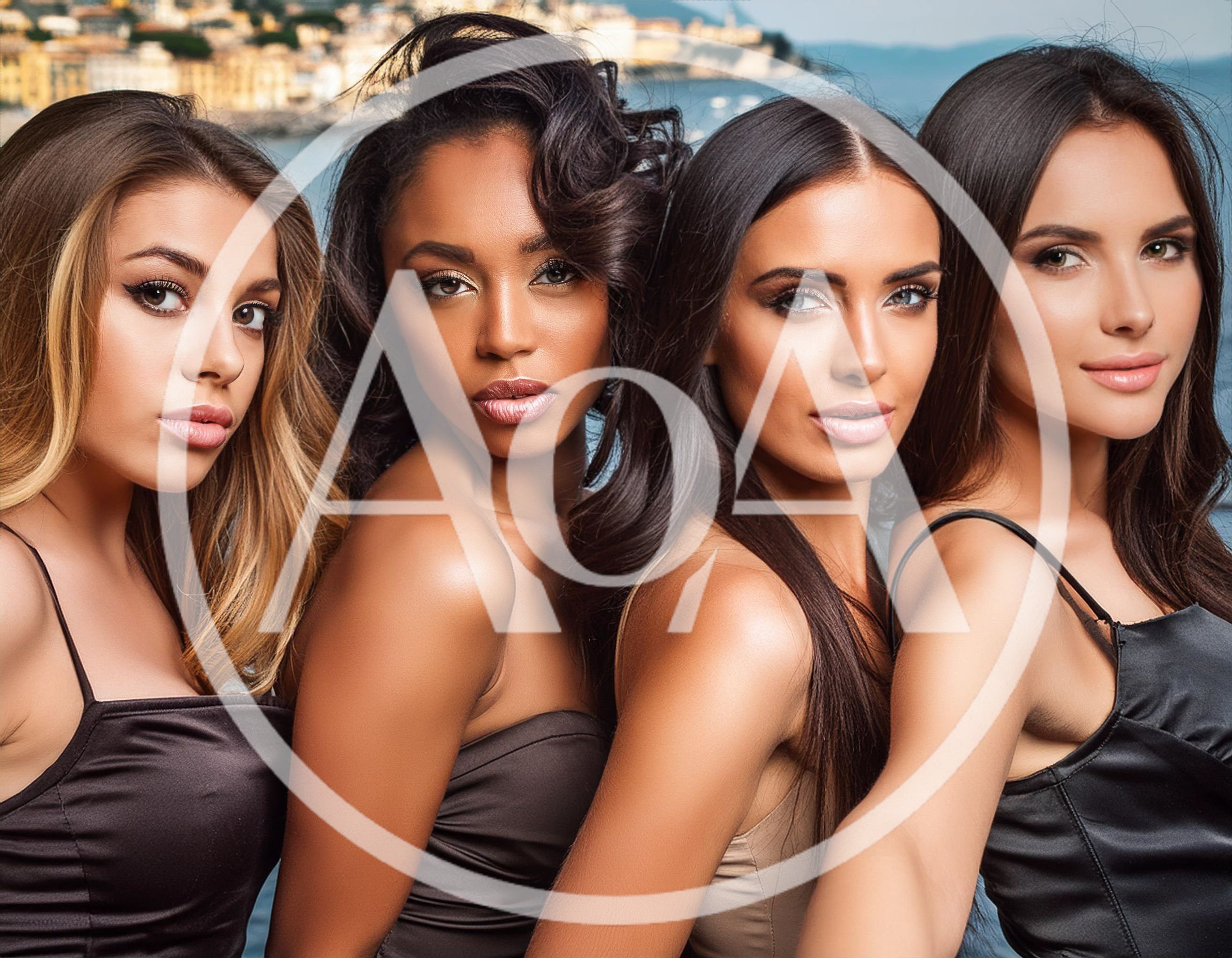 Four Diverse Women Posing Together Outdoors