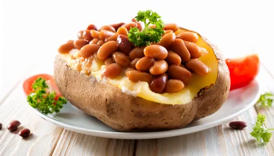 Baked Potato Topped With Beans And Parsley