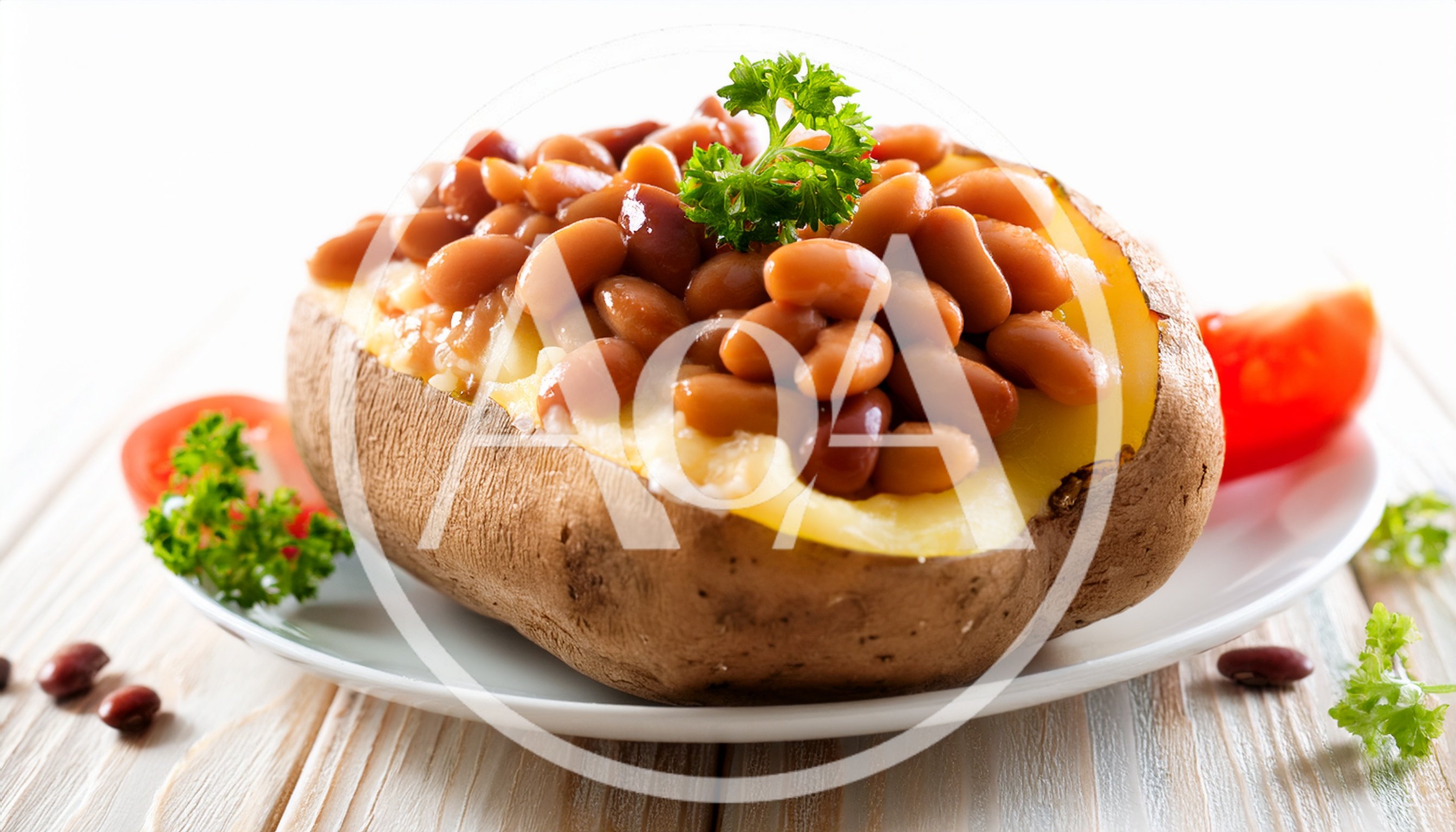 Baked Potato Topped With Beans And Parsley