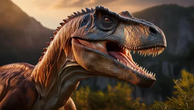 Close Up Portrait Of A Ferocious Tyrannosaurus Rex