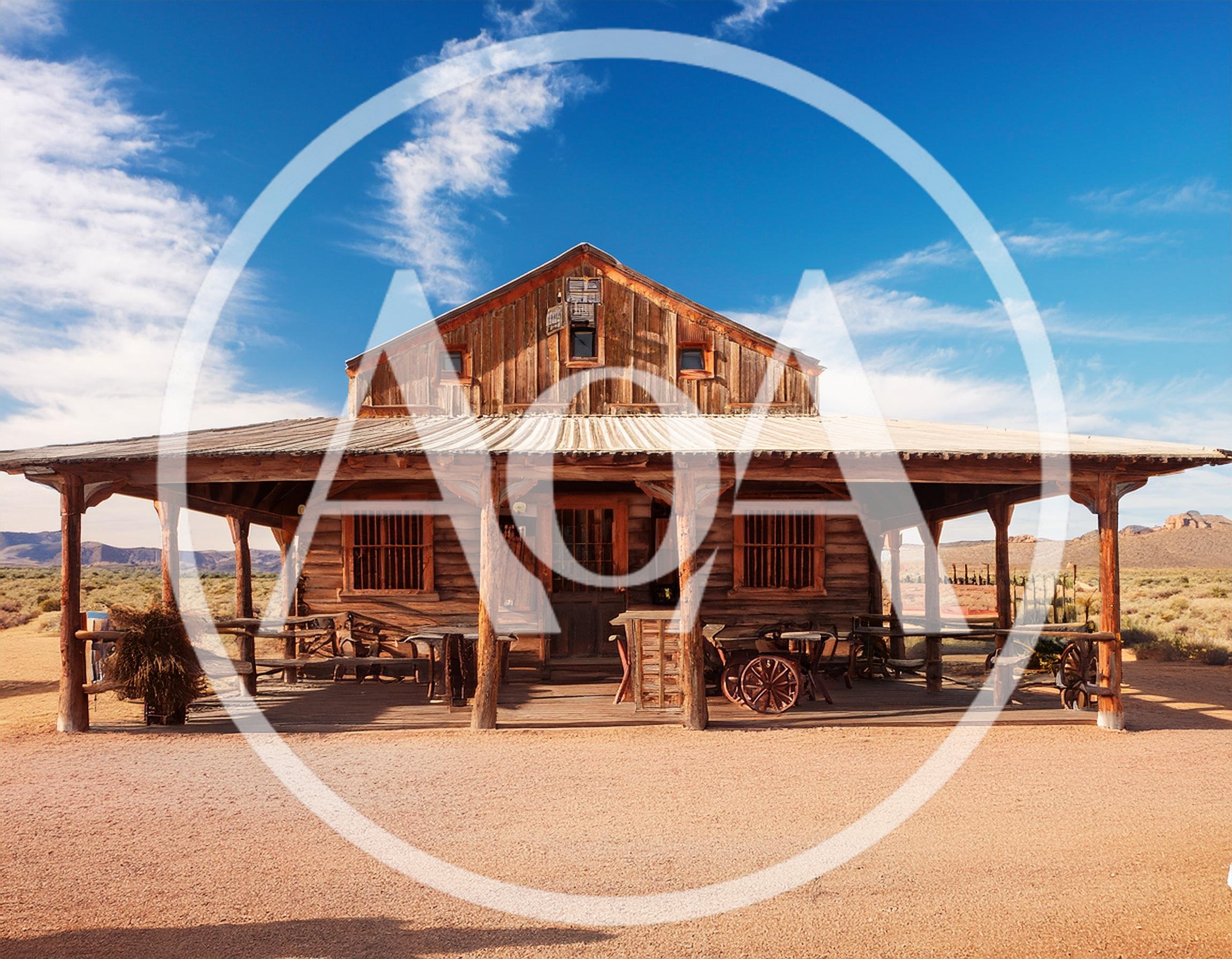 Rustic Wooden Western Saloon Building In Desert Landscape