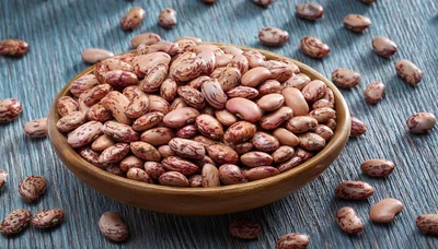 Pinto Beans in a Wooden Bowl