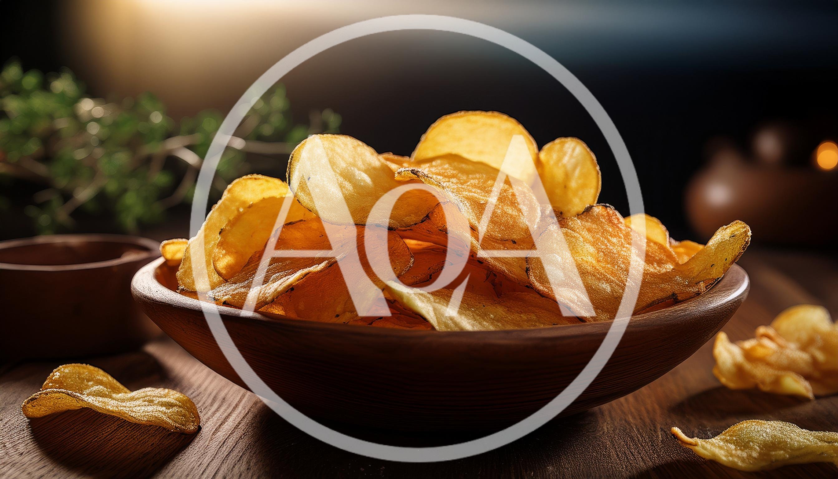 Crispy Potato Chips In A Wooden Bowl