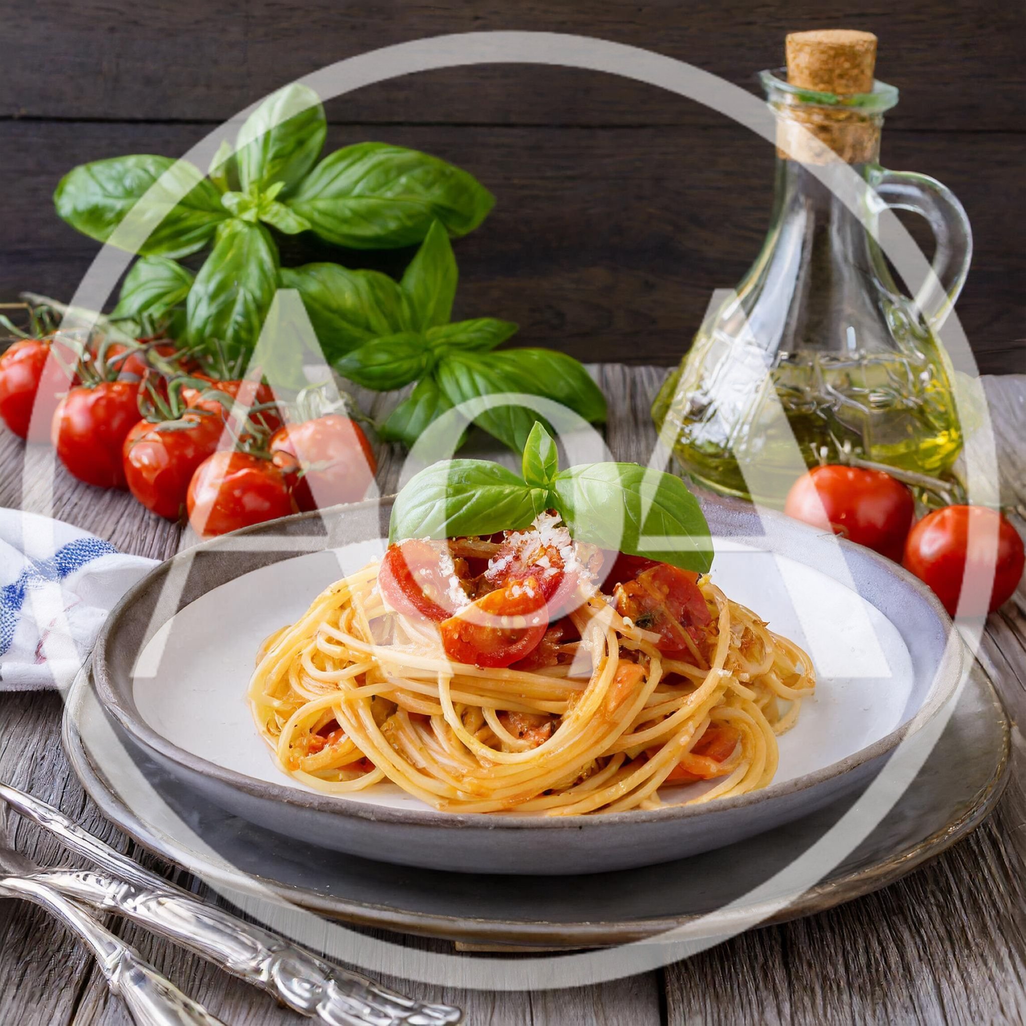 Spaghetti Pasta With Fresh Cherry Tomatoes And Basil