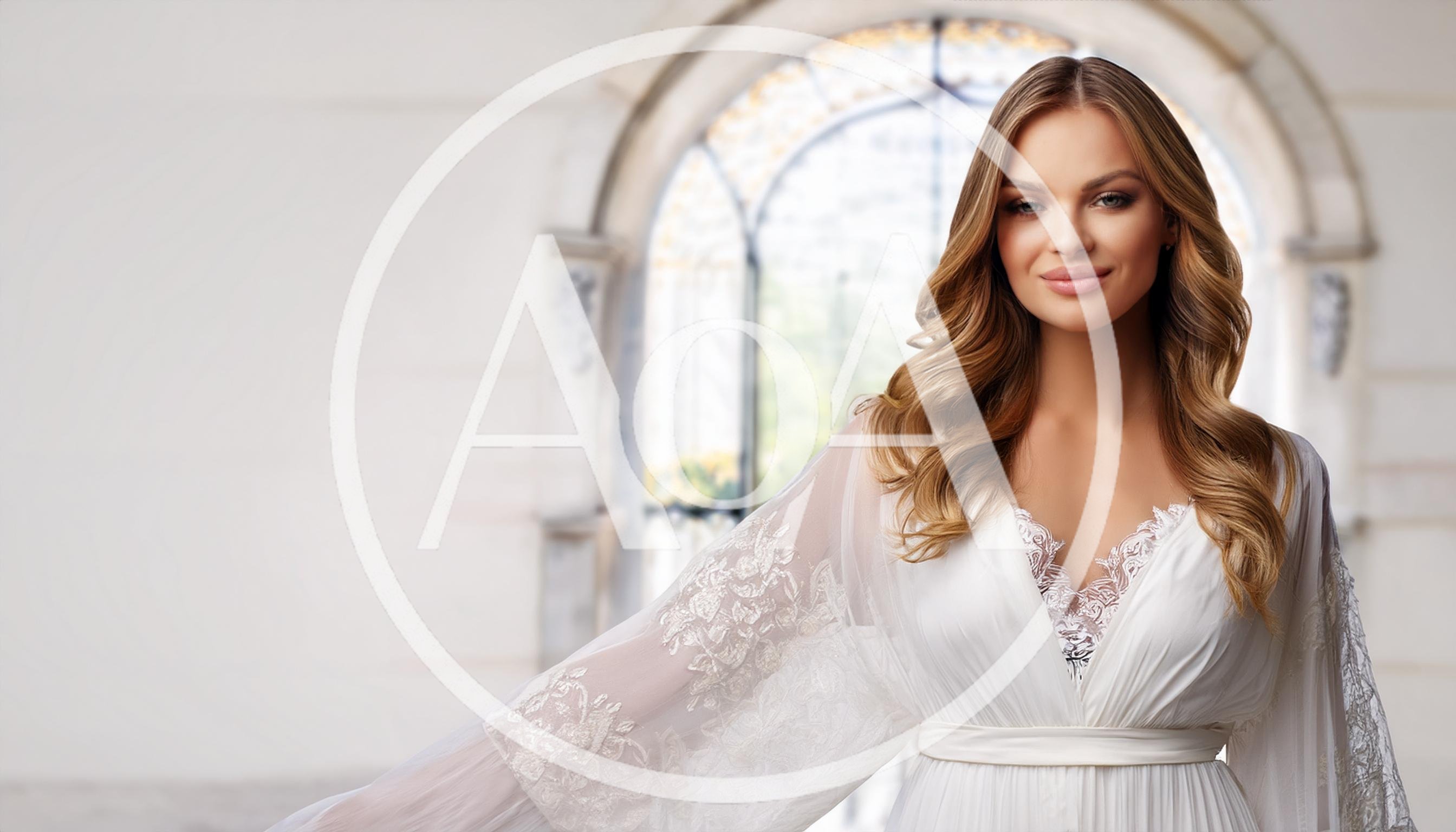 Elegant Woman In White Lace Bridal Robe
