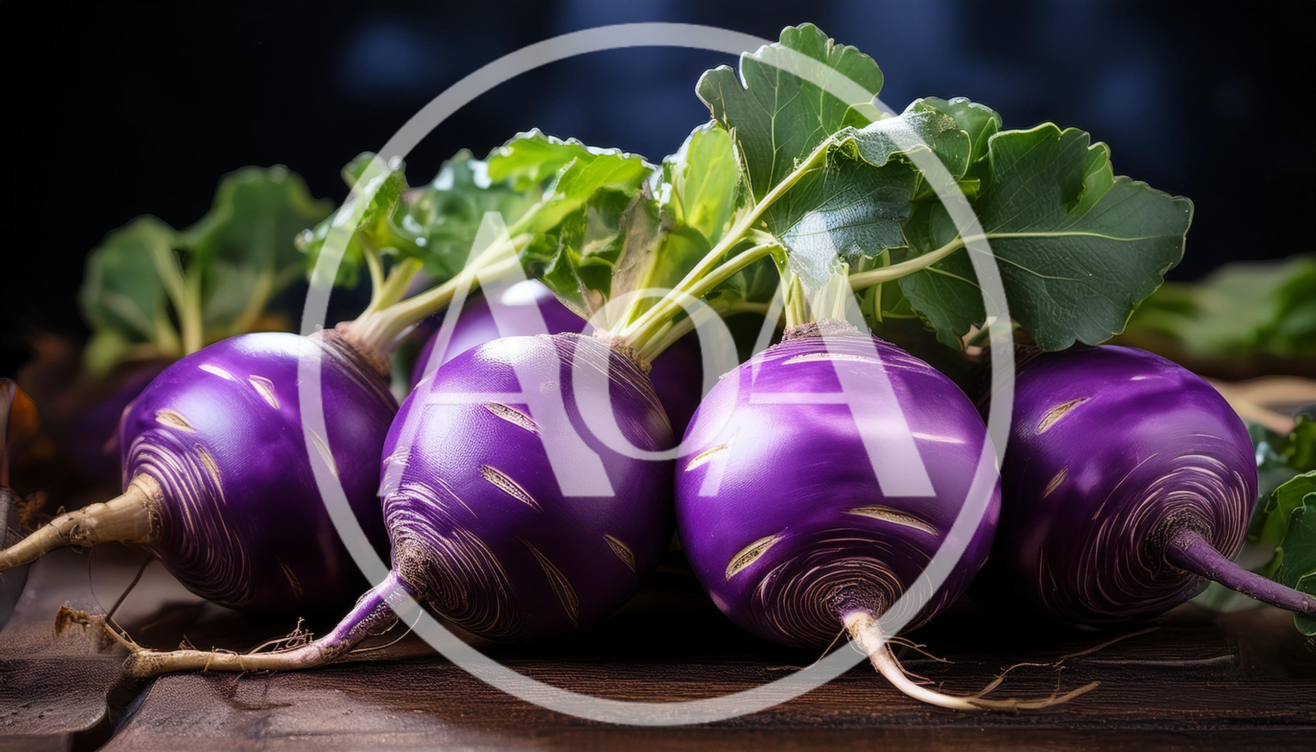 Fresh Purple Turnips With Green Leaves On Wooden Table