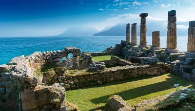 Ancient Temple Ruins Overlooking The Mediterranean Sea