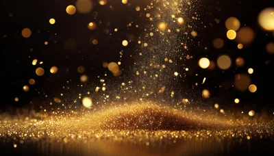 Golden Glitter Particles Floating On Dark Background