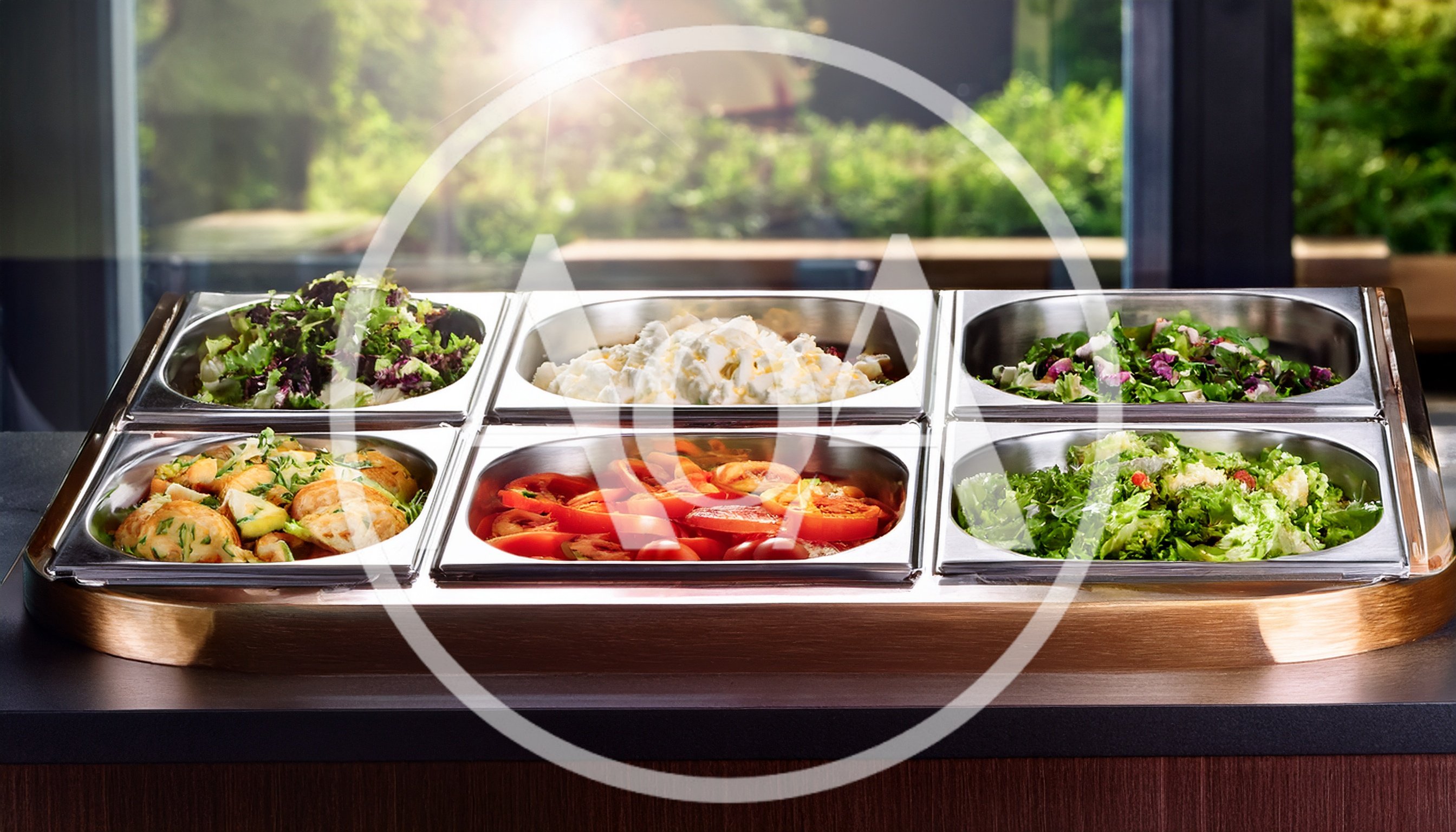 Salad Bar Buffet Display With Fresh Vegetables