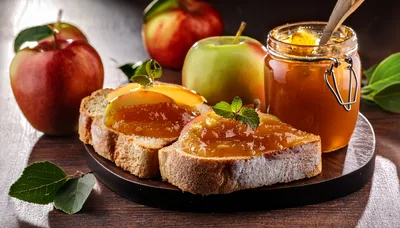 Apple Jam Spread on Fresh Bread Slices