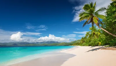 Tropical Beach Landscape With Turquoise Water And Palm Trees