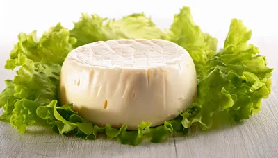 Fresh Round Cheese Wheel On A Bed Of Lettuce