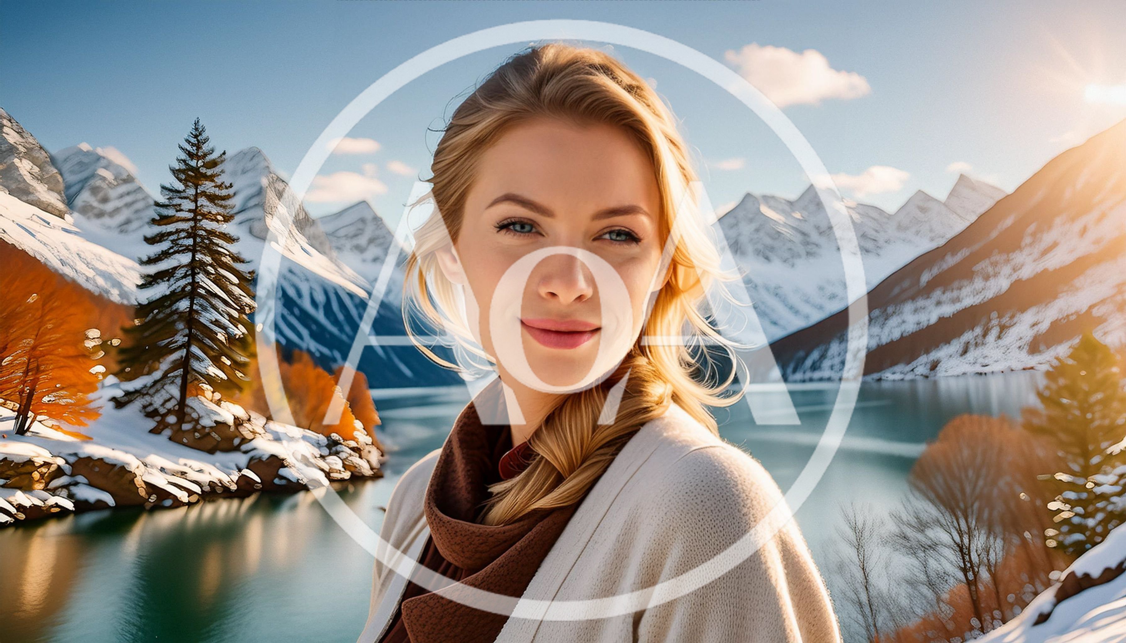 Portrait Of A Blonde Woman By A Snowy Lake