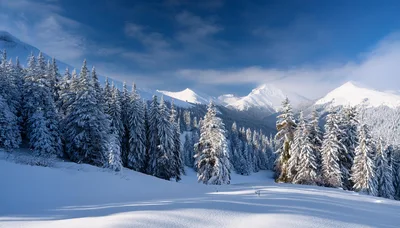 Snow Covered Pine Forest In The Carpathian Mountains