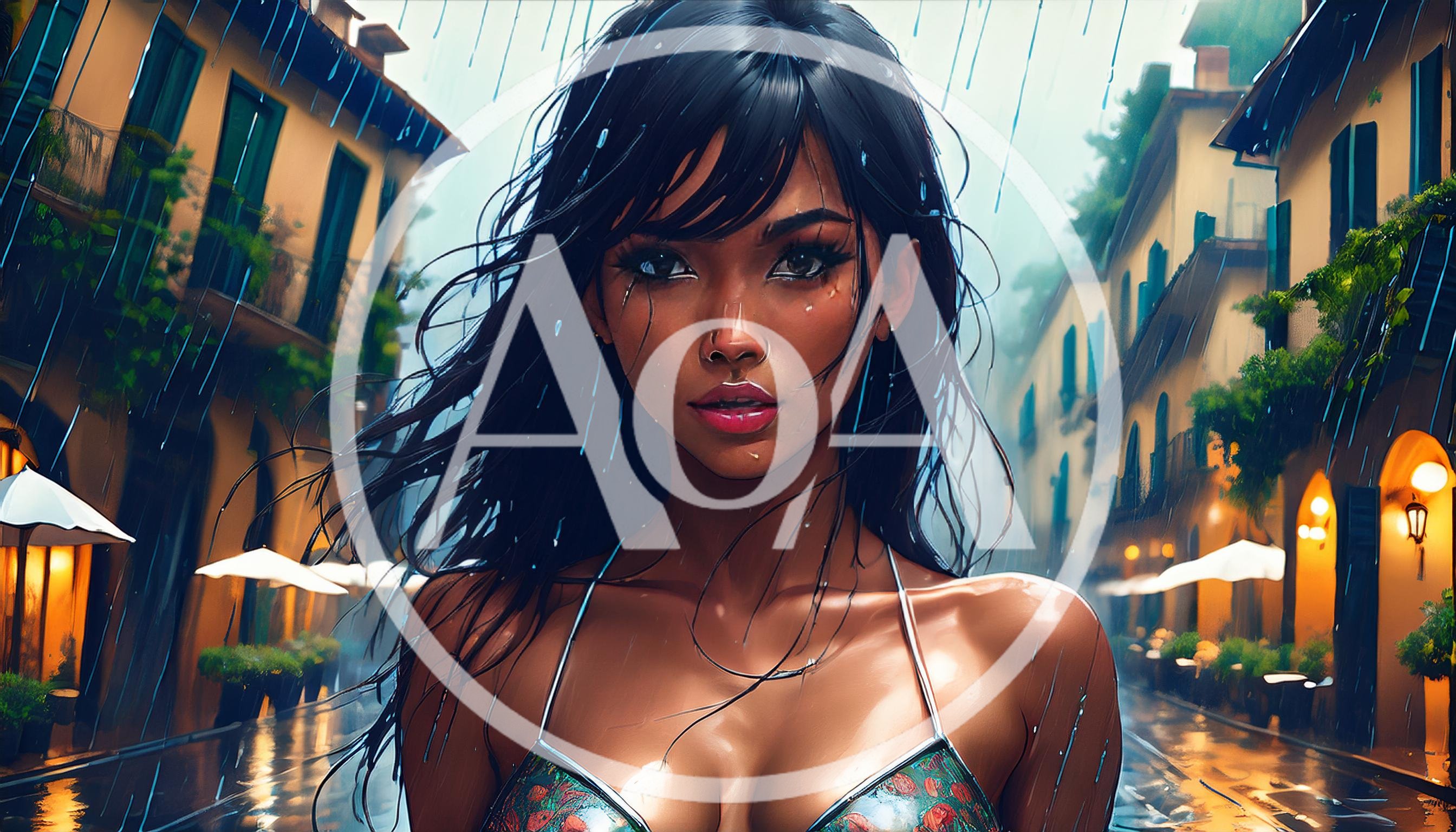 Portrait Of A Beautiful Woman In The Rain