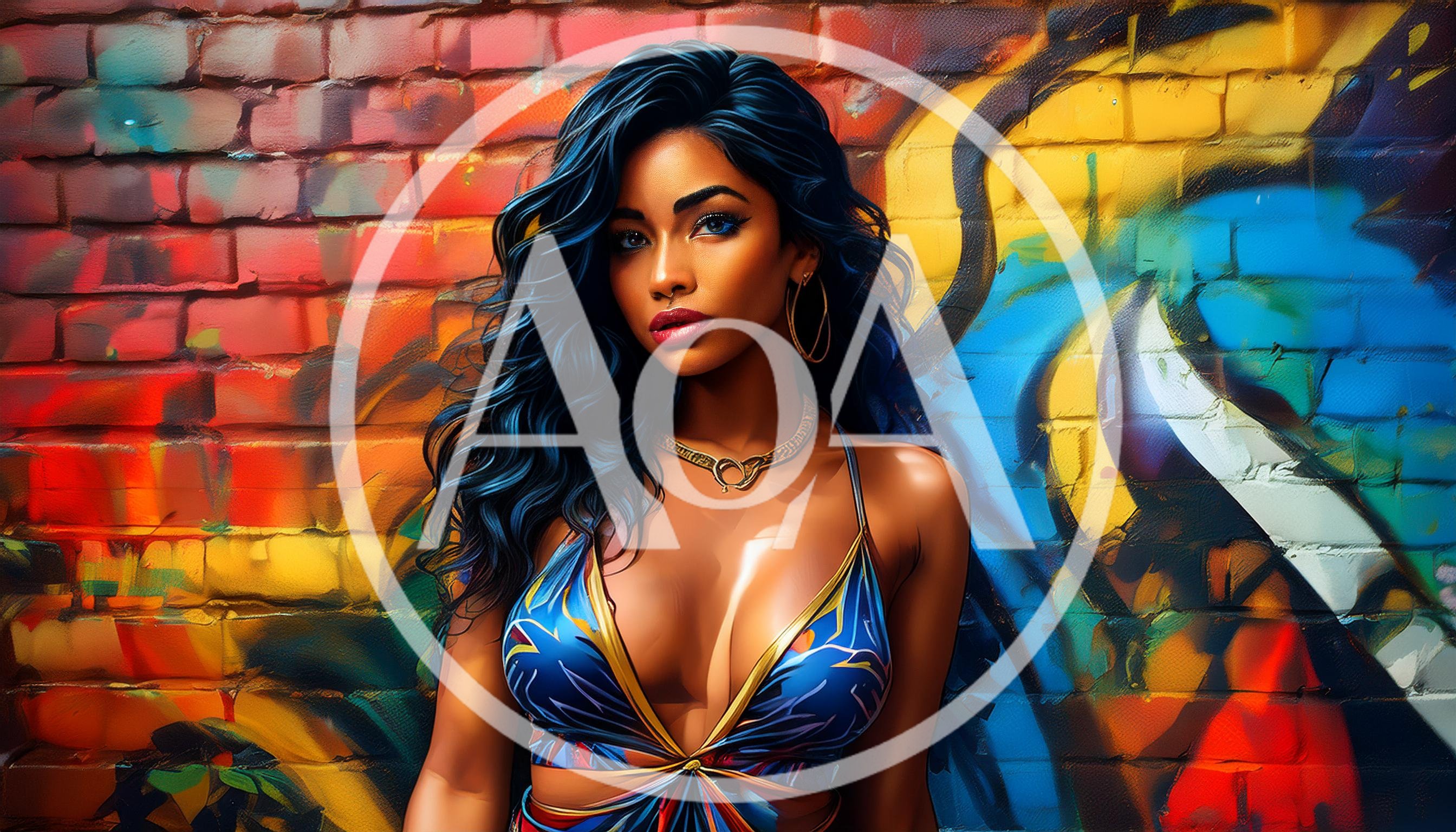 Portrait Of A Stylish Woman Against A Graffiti Wall