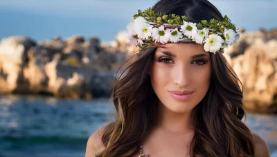 Portrait Of A Beautiful Woman Wearing A Flower Crown