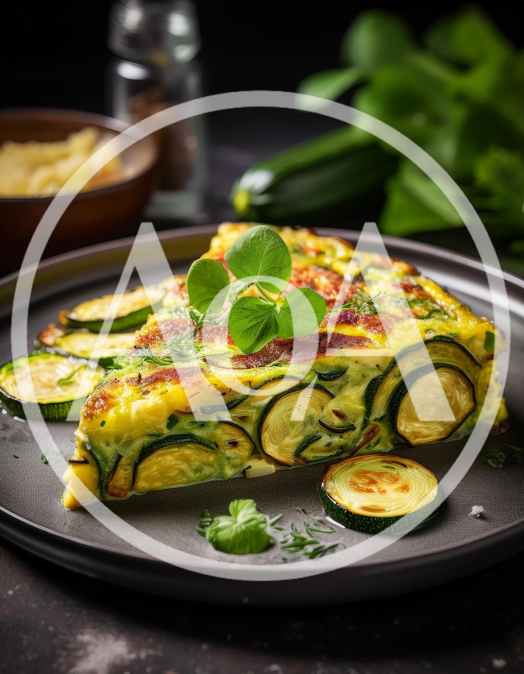 Slice Of Zucchini Frittata On A Dark Plate