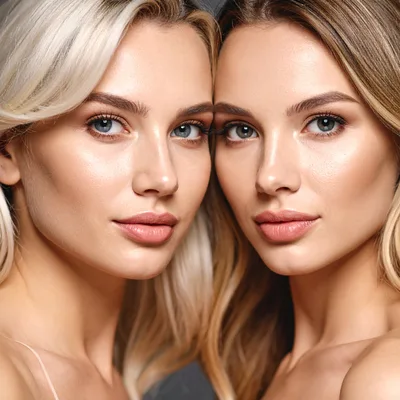Close Up Portrait Of Two Beautiful Blonde Women