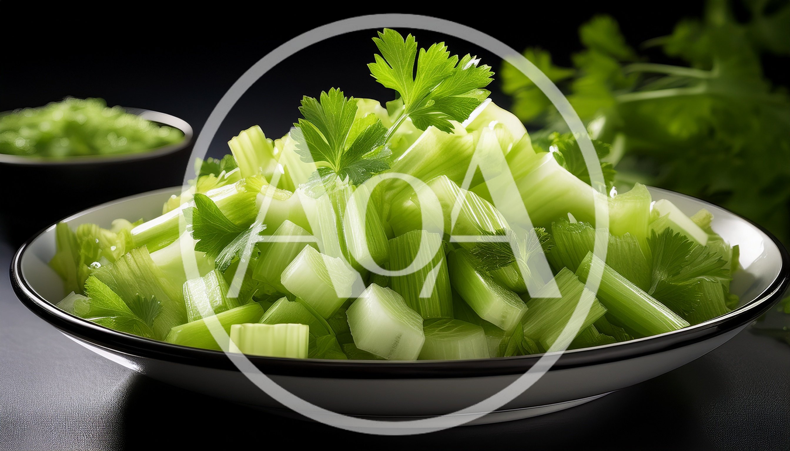 Fresh Chopped Celery Stalks in a White Bowl