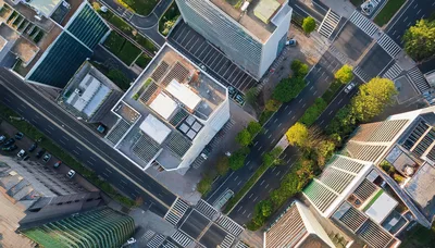 Aerial View Of Modern Urban Cityscape And Streets