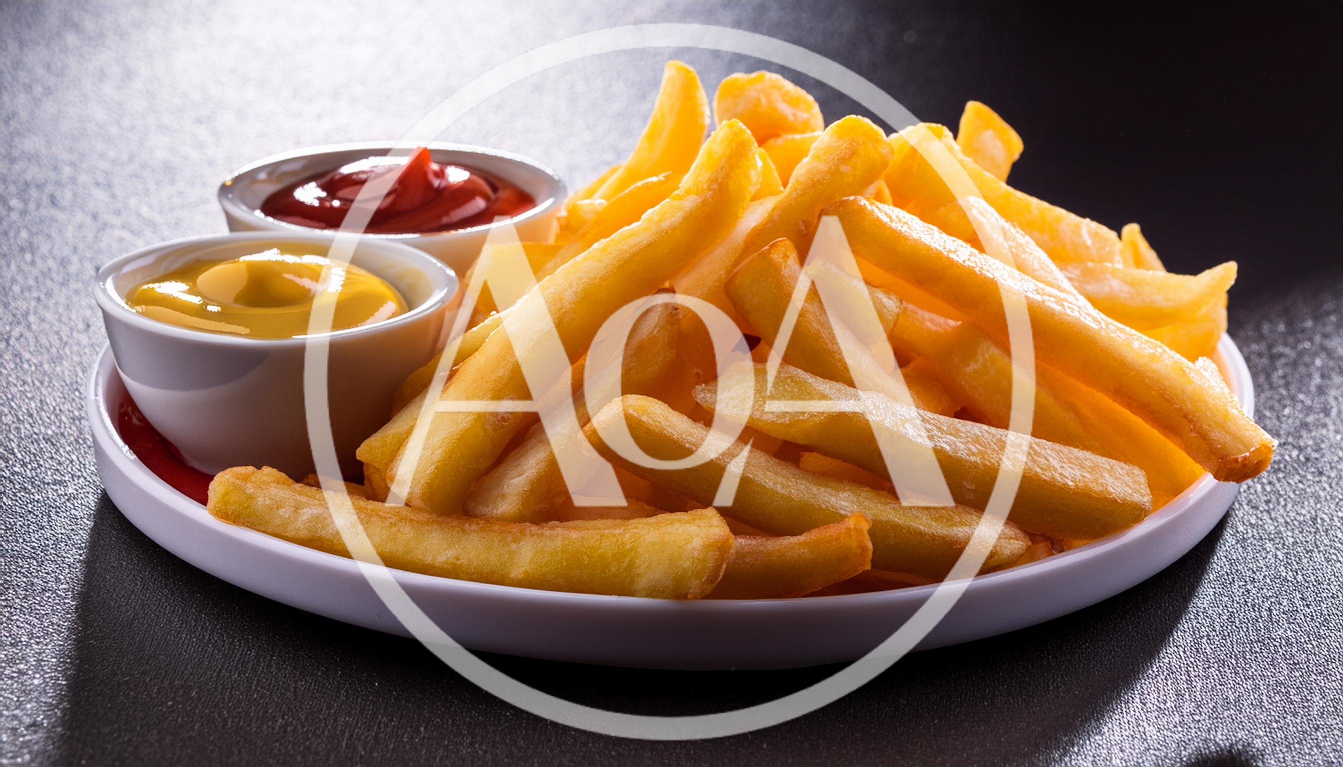 Golden French Fries With Ketchup And Mustard
