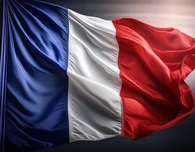 Waving French Flag With Dramatic Lighting