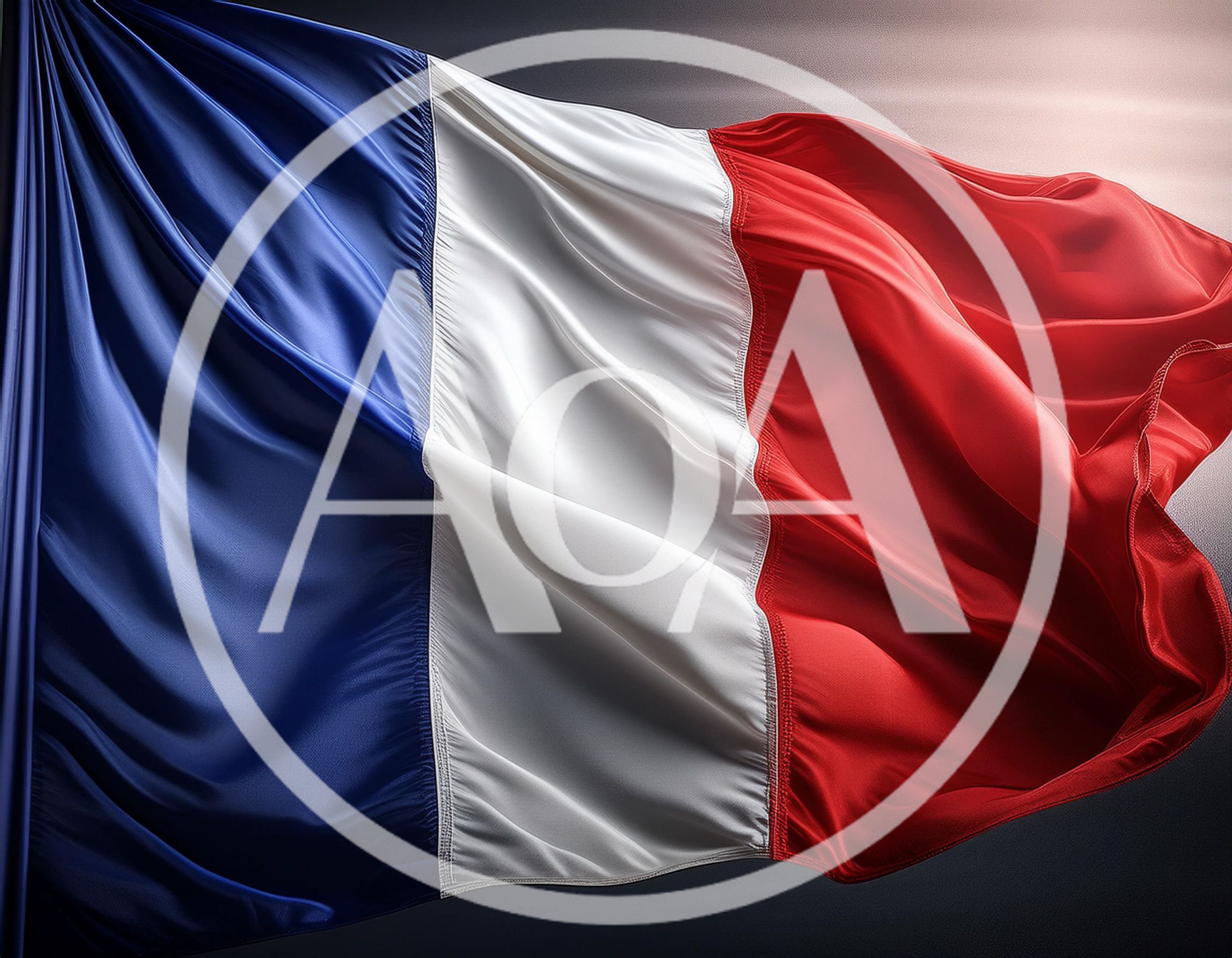 Waving French Flag With Dramatic Lighting