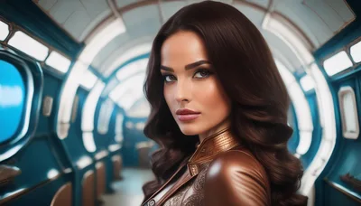 Portrait Of A Futuristic Woman In A Spaceship Corridor