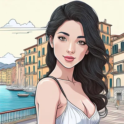 Anime Style Portrait Of A Beautiful Woman In Italy