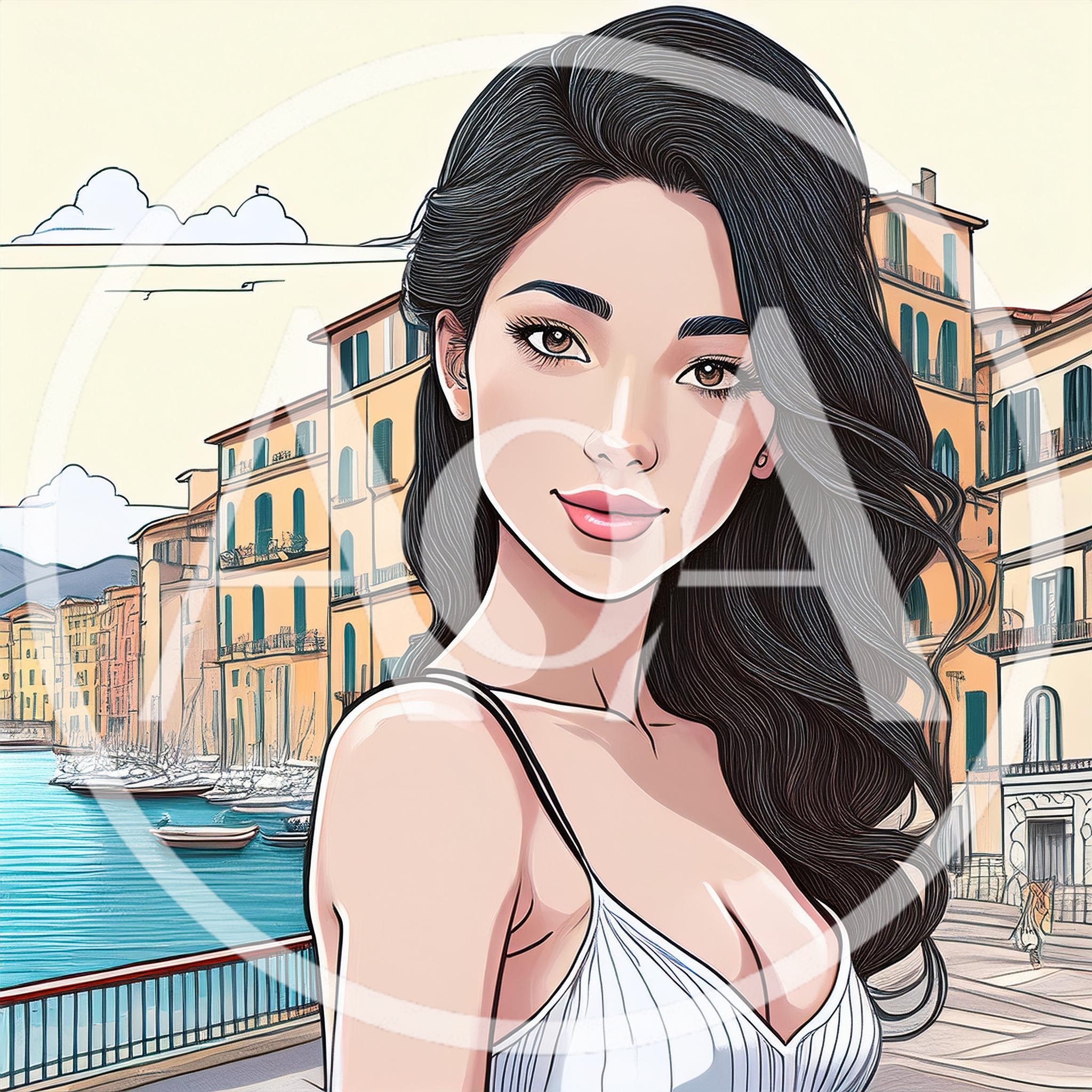 Anime Style Portrait Of A Beautiful Woman In Italy