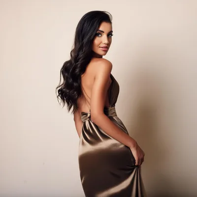 Elegant Woman In A Satin Evening Gown