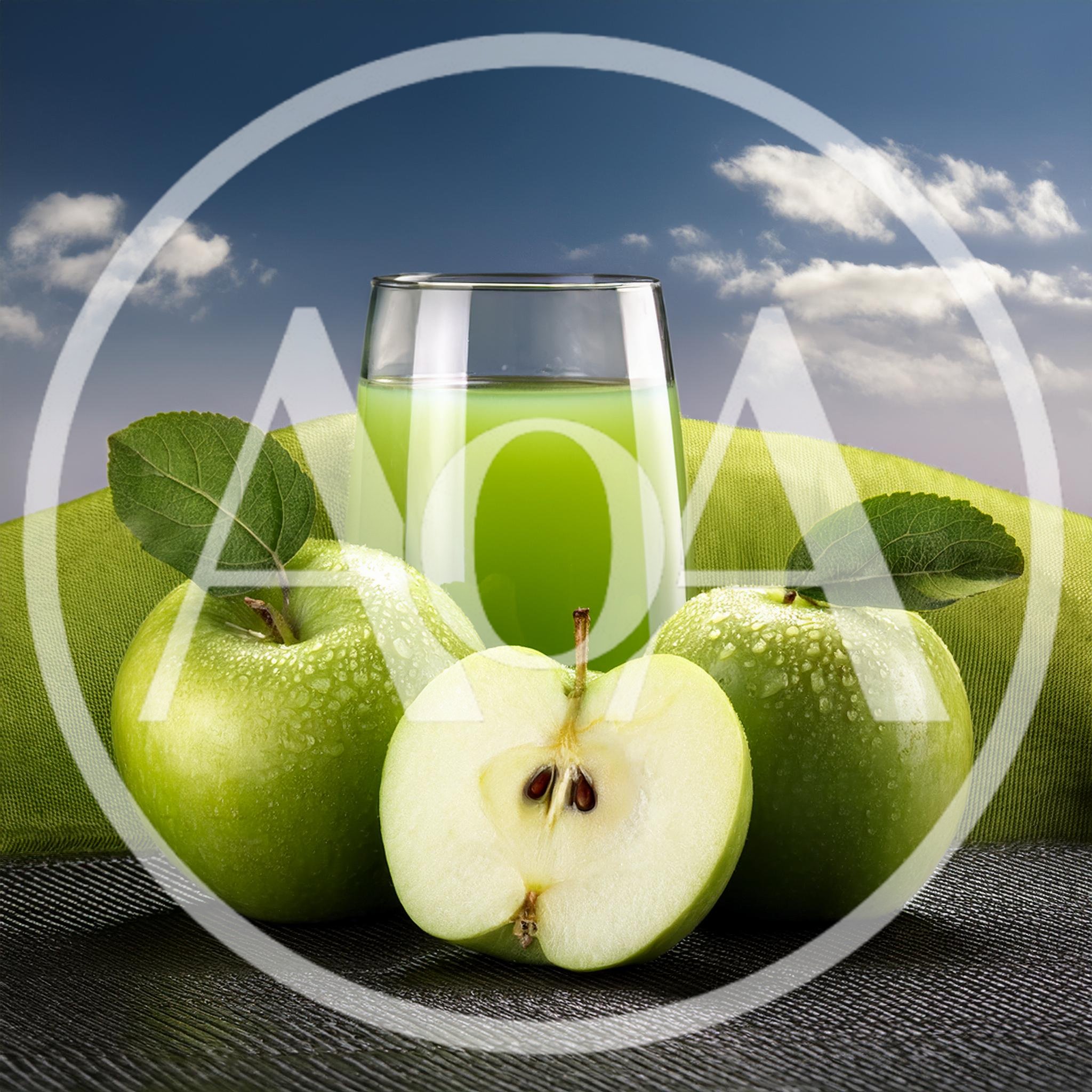 Fresh Green Apples And Juice Glass On Dark Surface