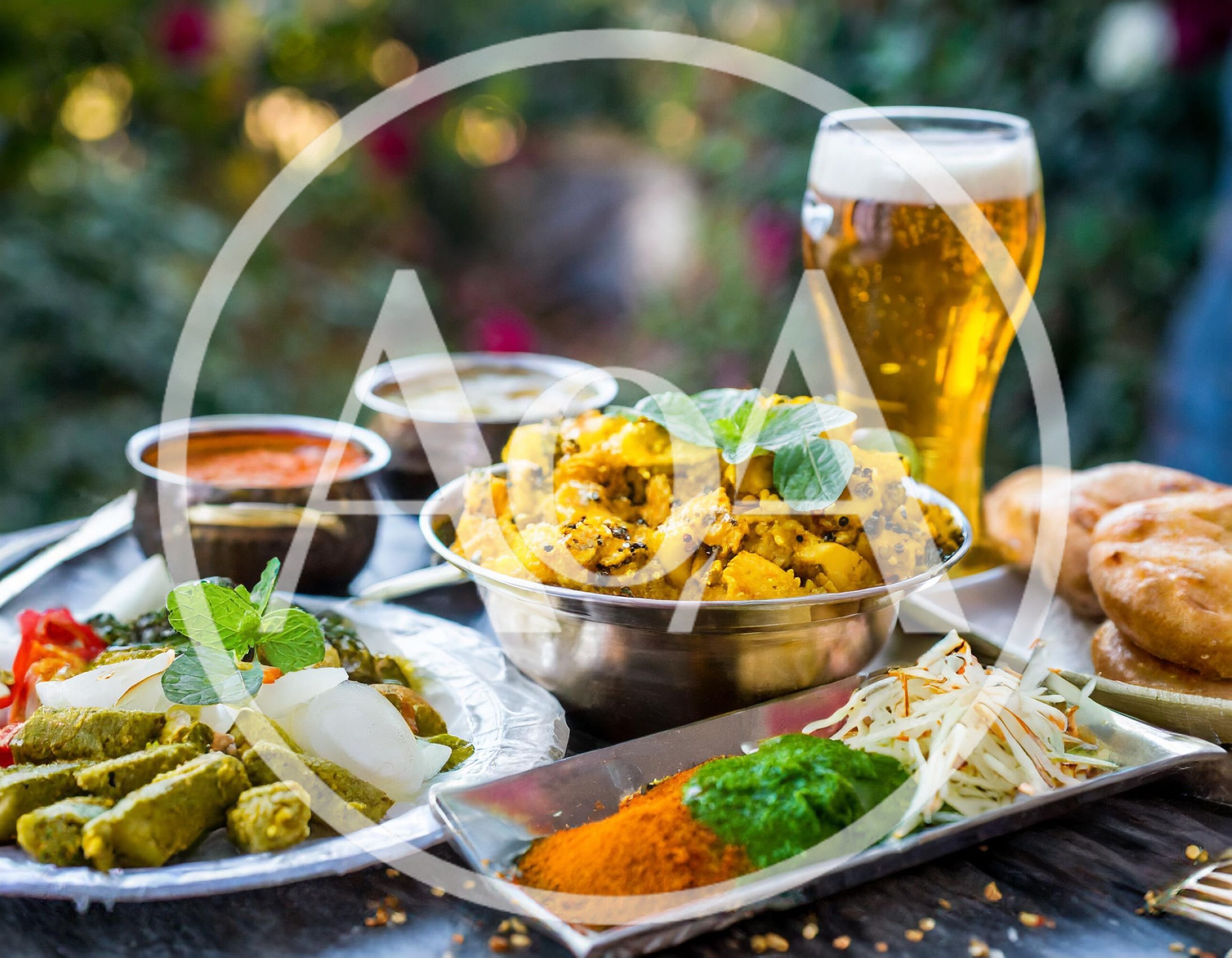 Traditional Indian Meal With Curry And Beer