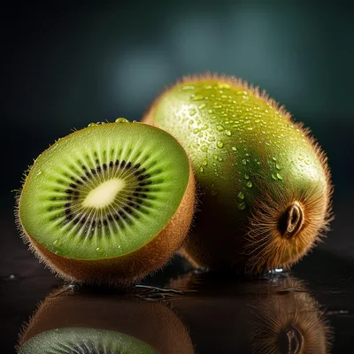 Fresh Kiwi Fruit Halves With Water Droplets