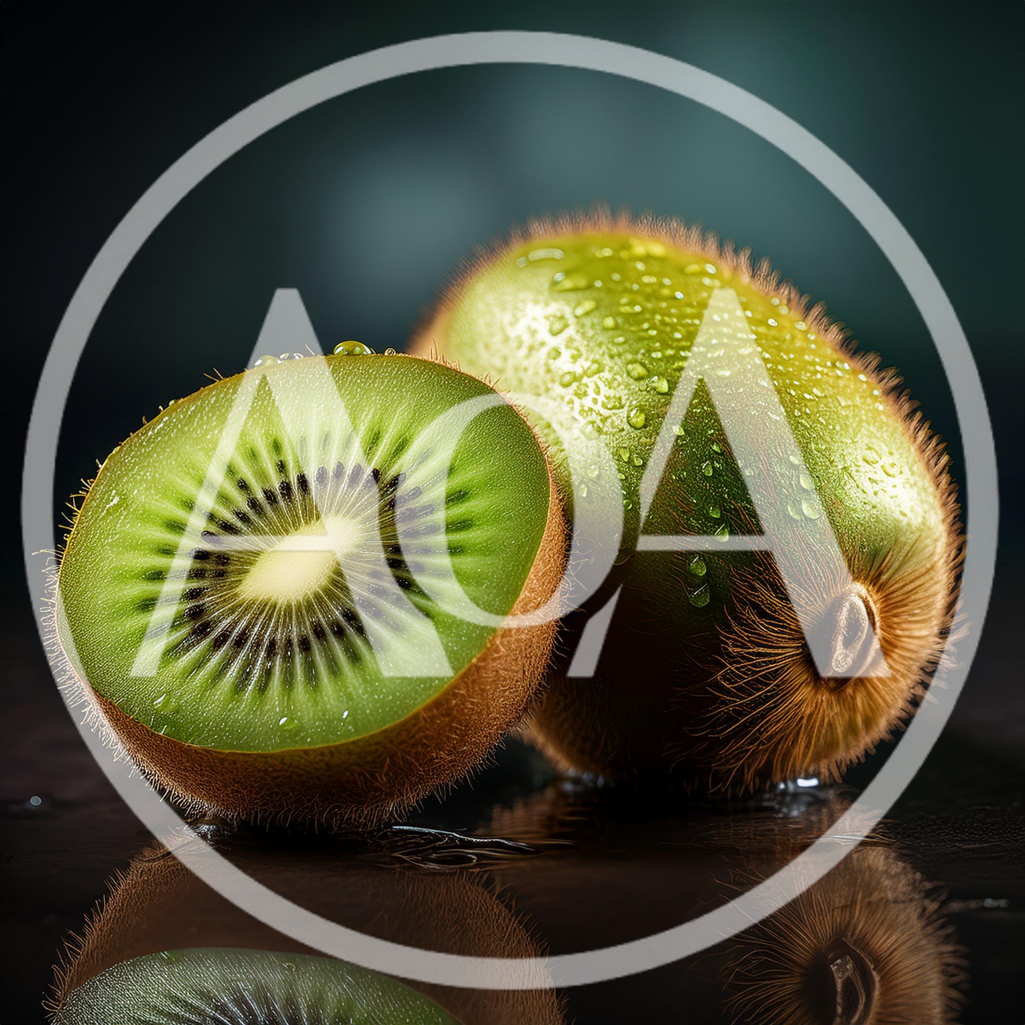 Fresh Kiwi Fruit Halves With Water Droplets