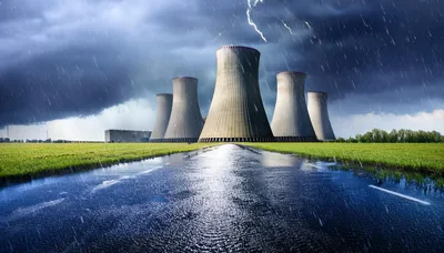 Nuclear Power Plant Cooling Towers Under Stormy Sky
