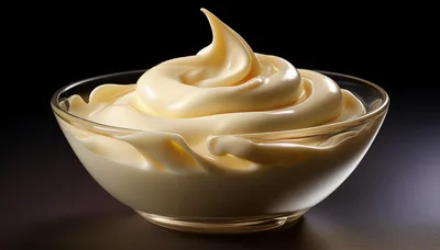 Swirled Creamy Mayonnaise In A Glass Bowl