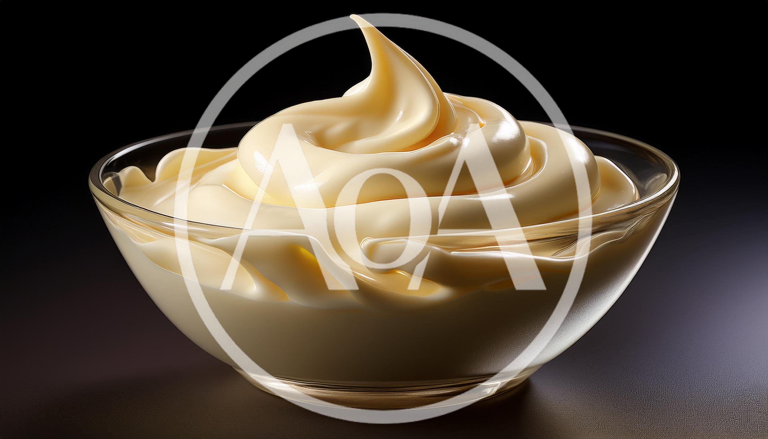 Swirled Creamy Mayonnaise In A Glass Bowl