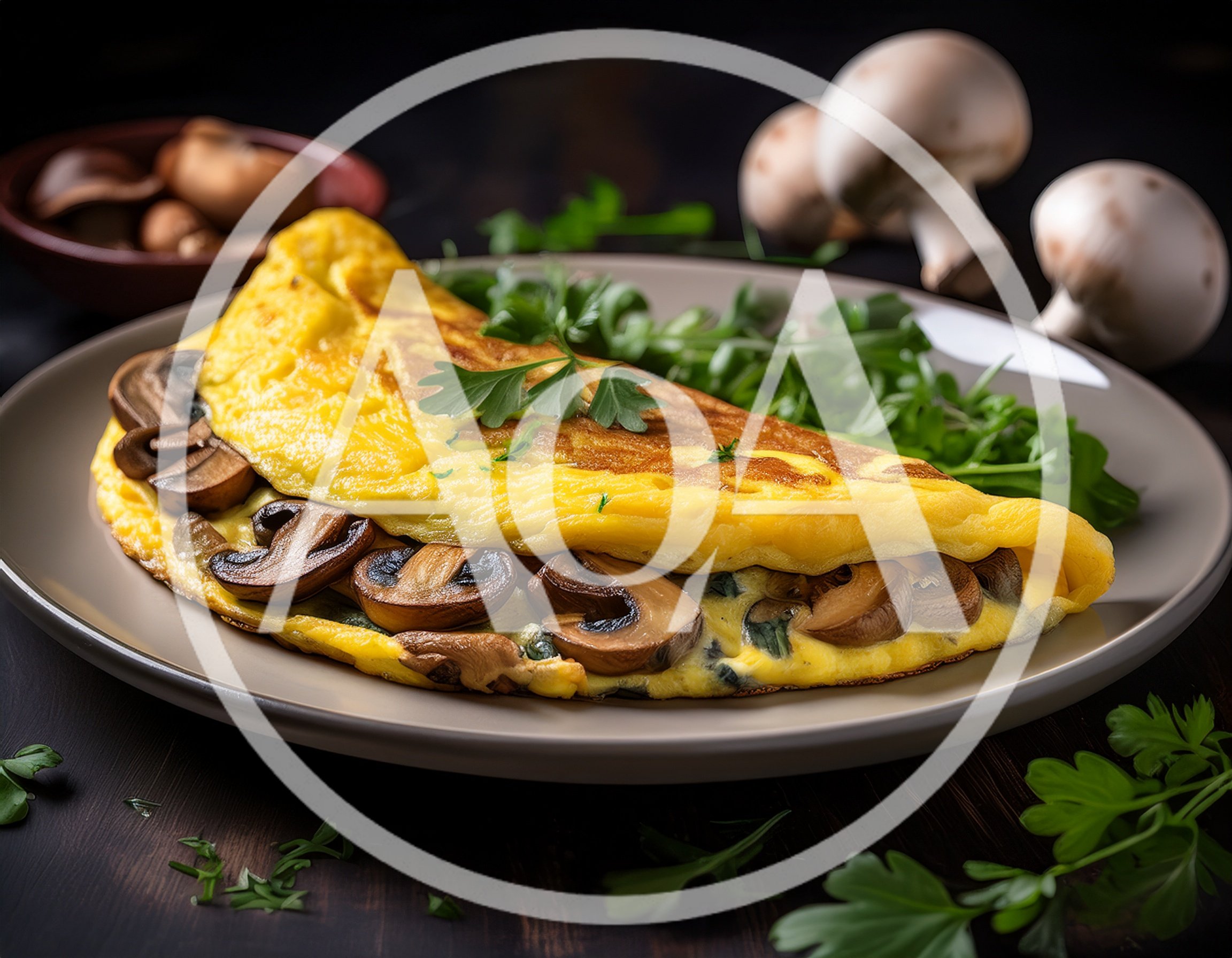 Mushroom Omelet Served on a Plate with Fresh Herbs