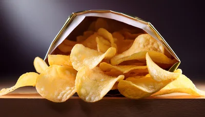 Potato Chips Spilling From An Open Bag