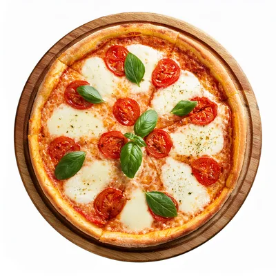 Fresh Margherita Pizza On A Wooden Serving Board