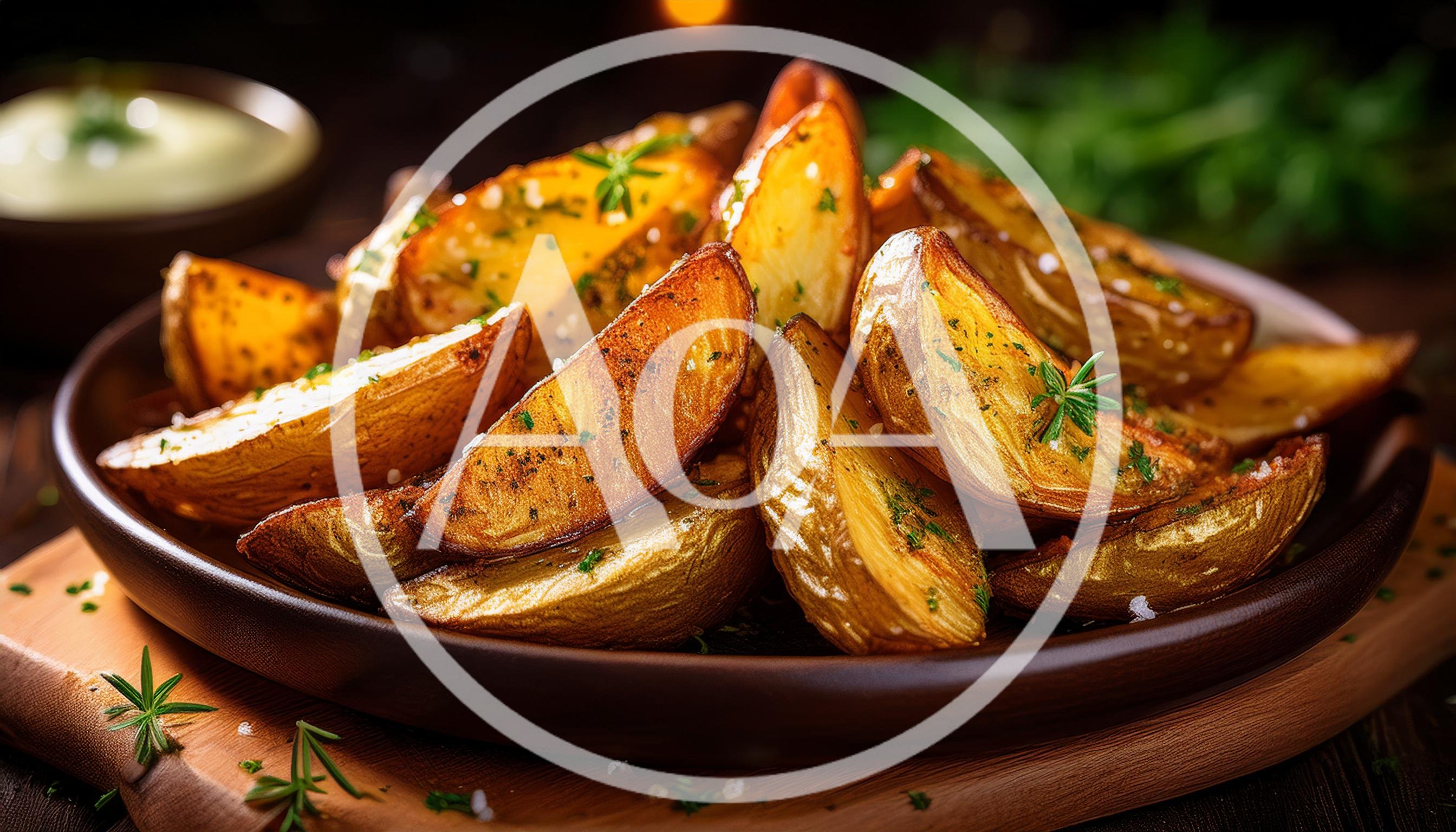 Golden Roasted Potato Wedges on a Rustic Plate
